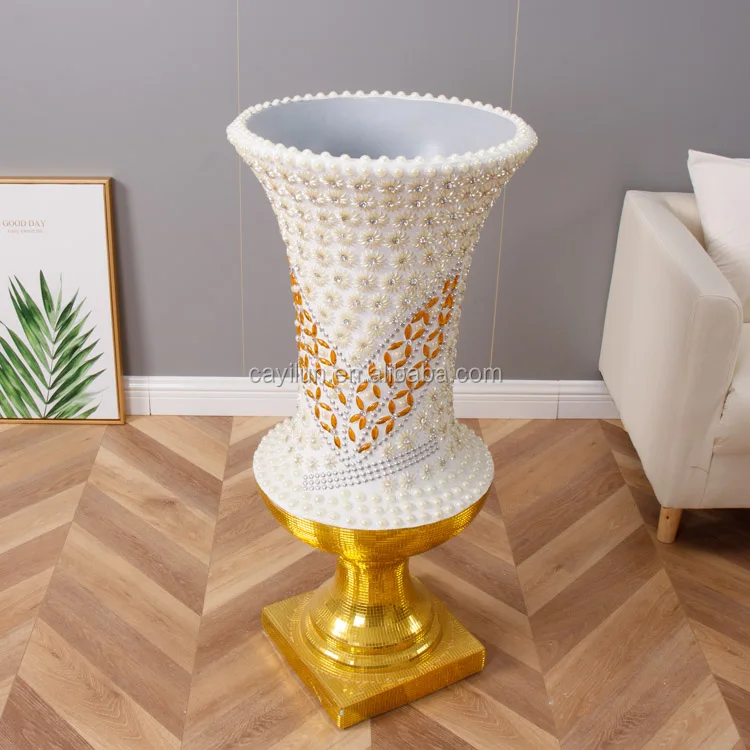 Large Luxury Modern Gold Glass Mosaic Wedding Floor Stand Vase