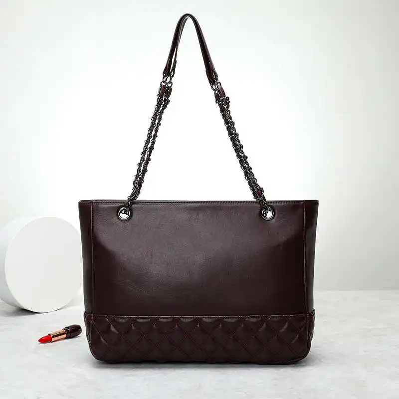

Genuine leather Quilted shoulder bag soft ladies handbags with chains