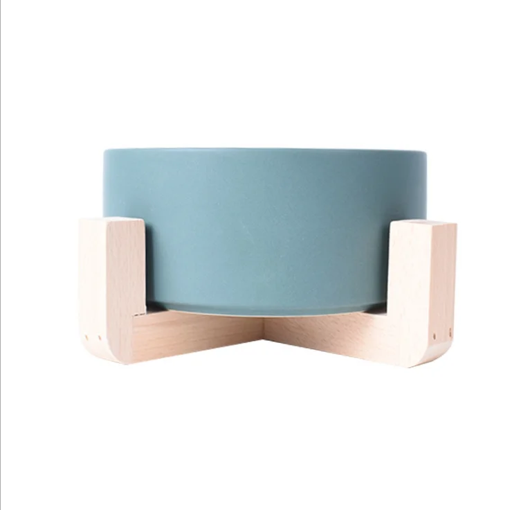 

Pet ceramic bowl solid wood bracket to protect cervical spine dog ceramic bowl, White,gray,green,yellow,pink