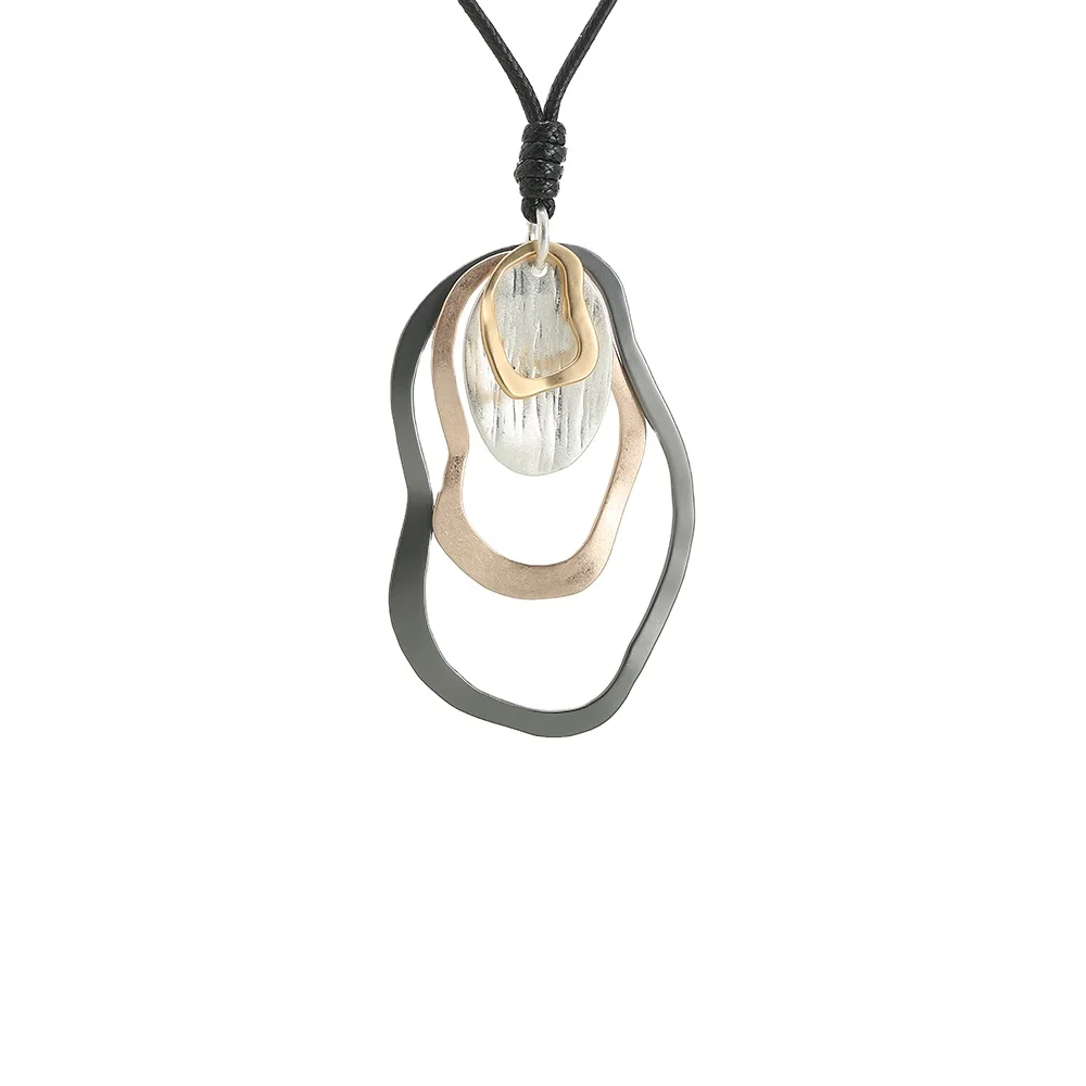 

Amazon 2021 Hot European and American Retro Long Necklace Geometric Oval Pendant Alloy Necklace Sweater Chain