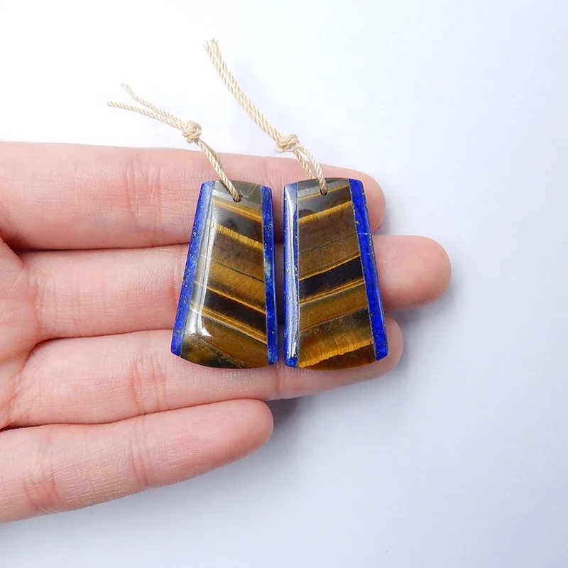 

Original Design Earrings for Women Vintage Beads Lapis Tiger Eye Pendant Earring 30x18x5mm 9.6g, Natural