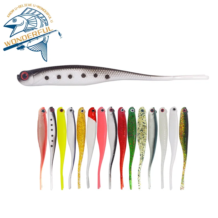 

Wholesale 7g 115mm 4pcs PVC Plastic 3d Eyes Painting Swimming Bait Wobbblers Long Split Fork Tail Soft Lure Set