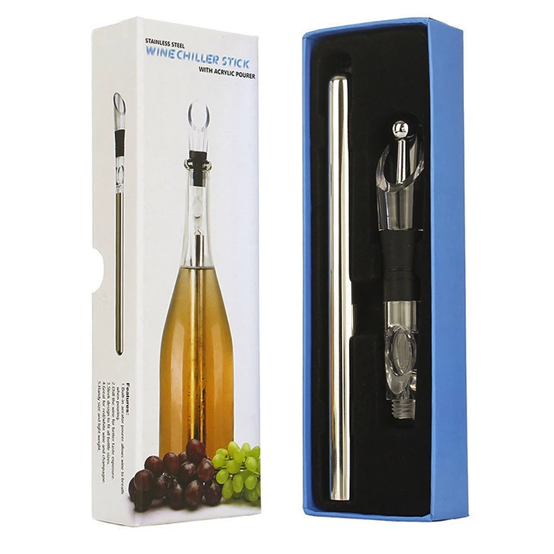 

Metal Stainless Steel Mini Instant Wine Bottle Iceless Drink Cooler Chiller Stick Set With Aerator And Pourer For Champagne