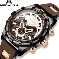 

MEGALITH Sport Waterproof Watch Men Top Brand Luxury Luminous Chronograph Watches For Men Black Leather Clock Relogio Masculino