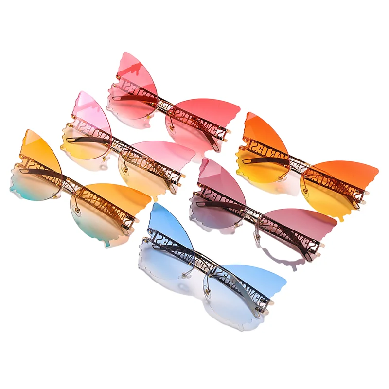 

Butterfly Shape With Letter Shades Women Butterfly Rimless Sunglasses Women Gradient Shades 2021