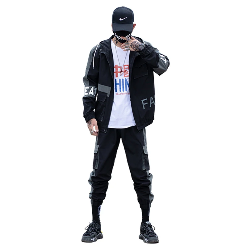 

Man Set TrackSuits Hip hop Sweatsuit Mens Zipper Pockets Outwear 2PC Jacket+Pants Sets New Big Size 8XL Sportswear