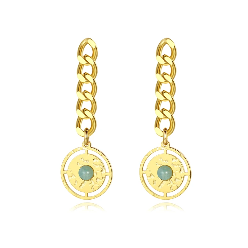 

SP-LAM Long Stud Earing Luxury Jewlery Woman Jewelry Huggie Hoop Gold Plated Cuban Chain Turquoise Earring