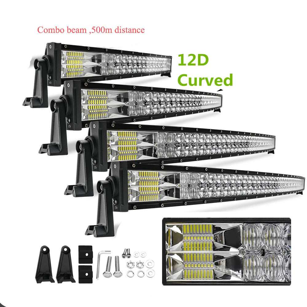 12V 24V 22 32 42 52 inch LED Light Bars 2 Row 180w 240w 360w Offroad Driving 4x4 50 inch 12D Curved Truck Car Led Light Bar