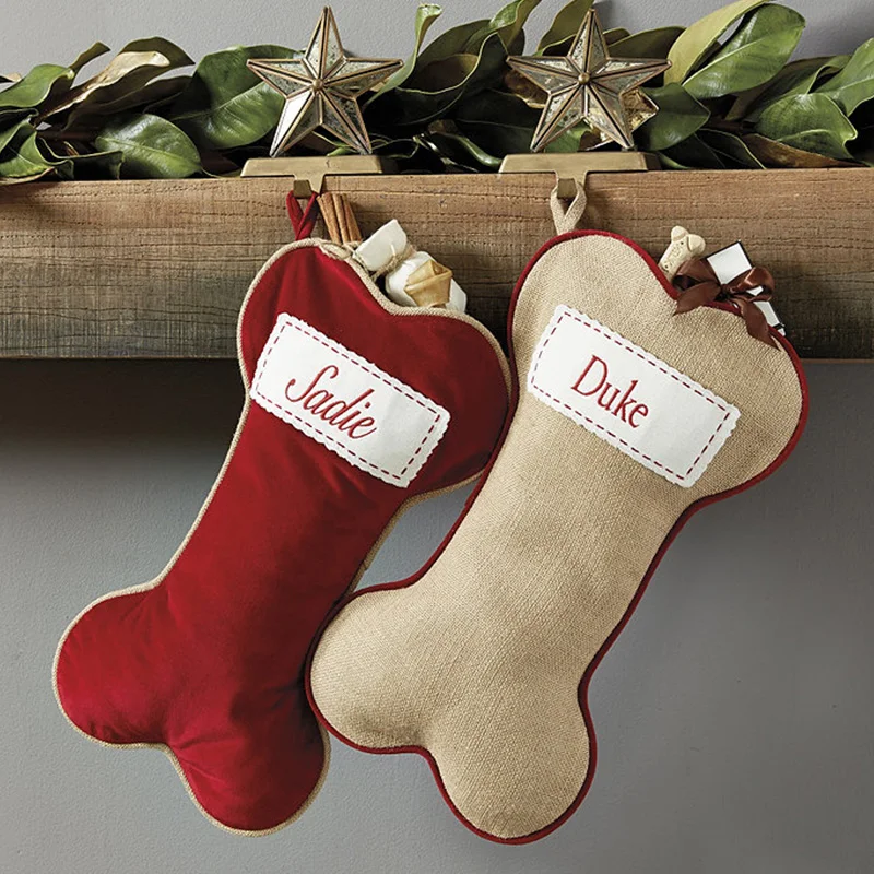 

Wholesale New Design Monogrammed High Quality Canvas Dog Bone Stocking, As pic show