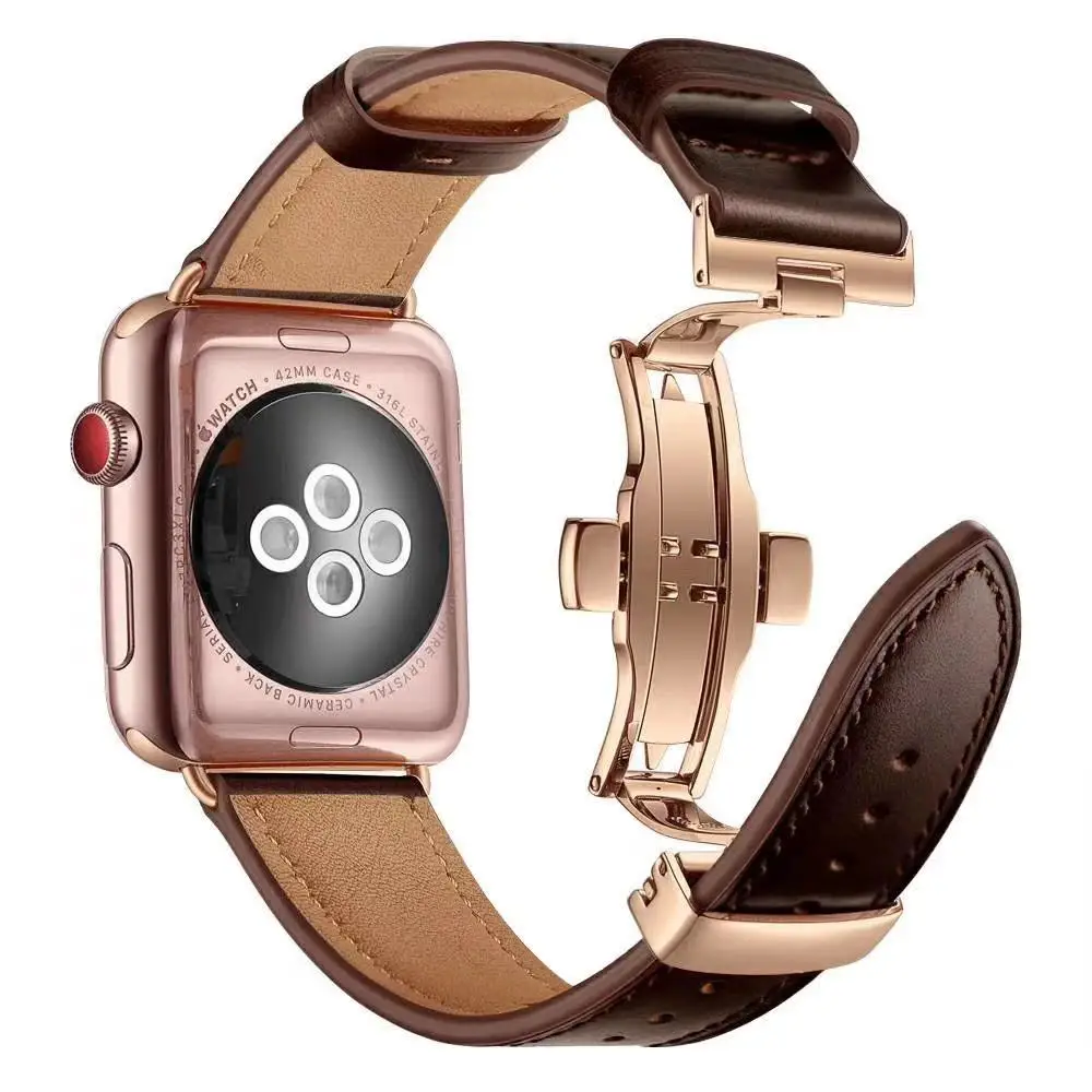 

Luxury Butterfly Buckle Leather Apple Watch Leather Band 5 Luxury Apple Watch i watch Luxury Strap Band Leather