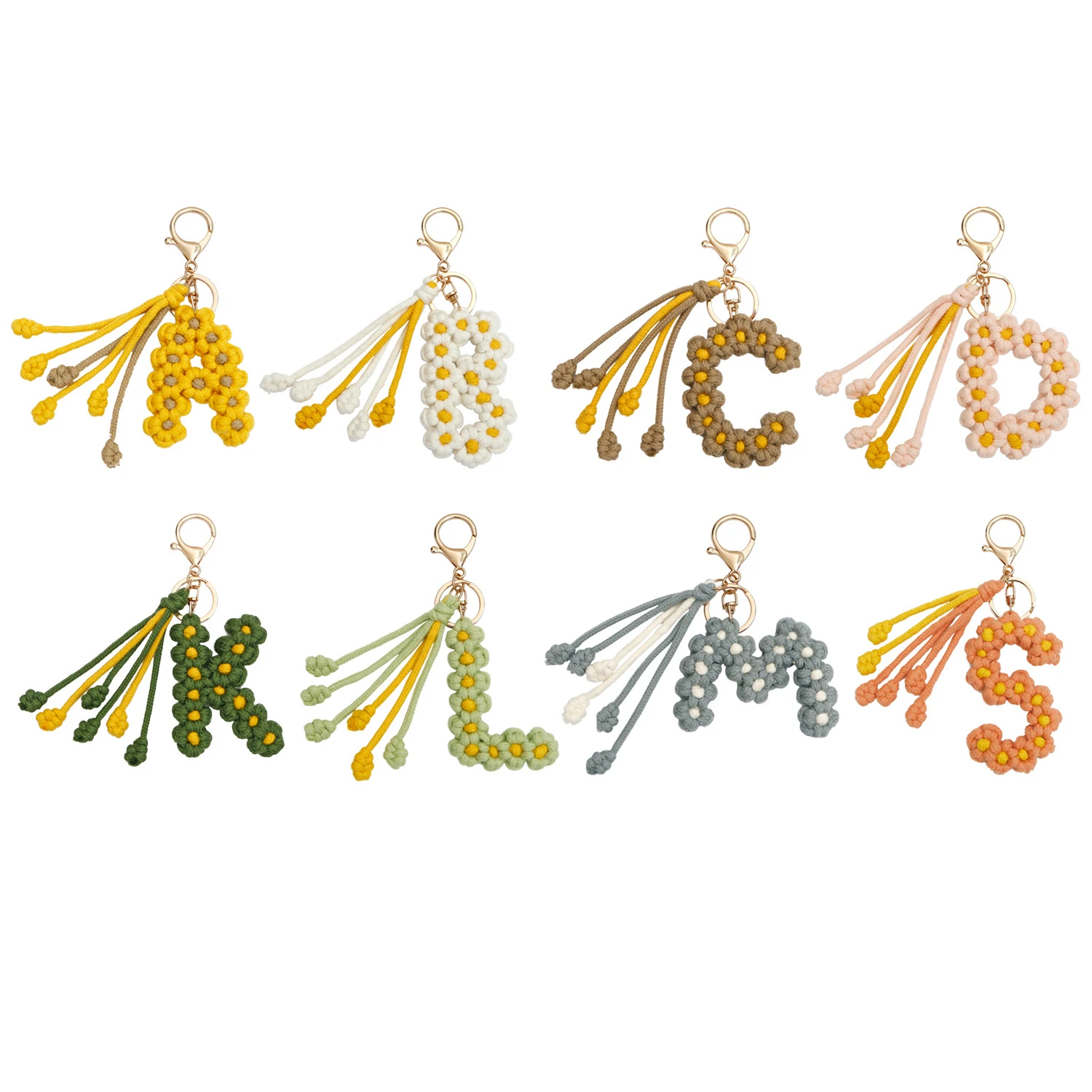 

Handmade Macrame Bohemian Cotton Tassel Initial Name Keychain Woven Letter Initial Keychain For Women Bag Charm Accessories