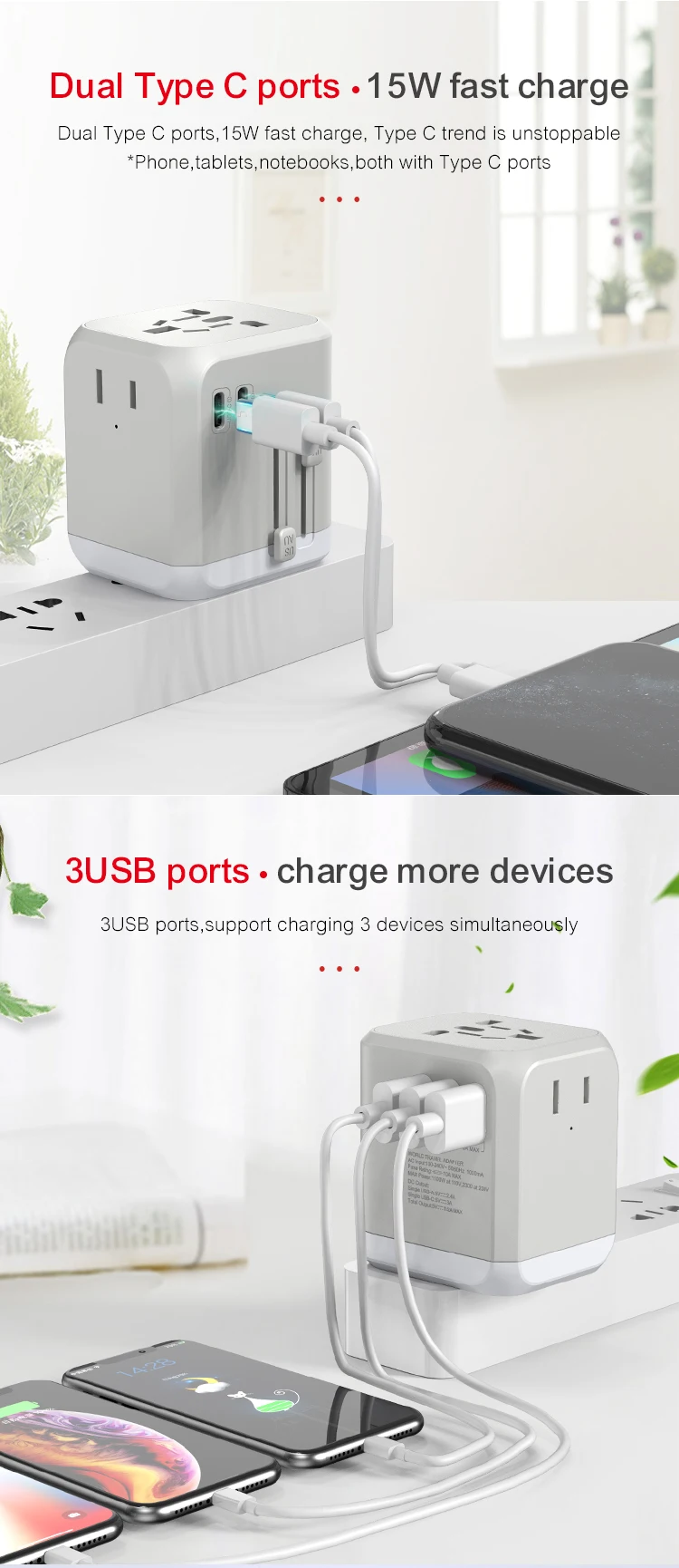 Original Patent world universal 4 usb adapter double socket electric outlet travel adaptors