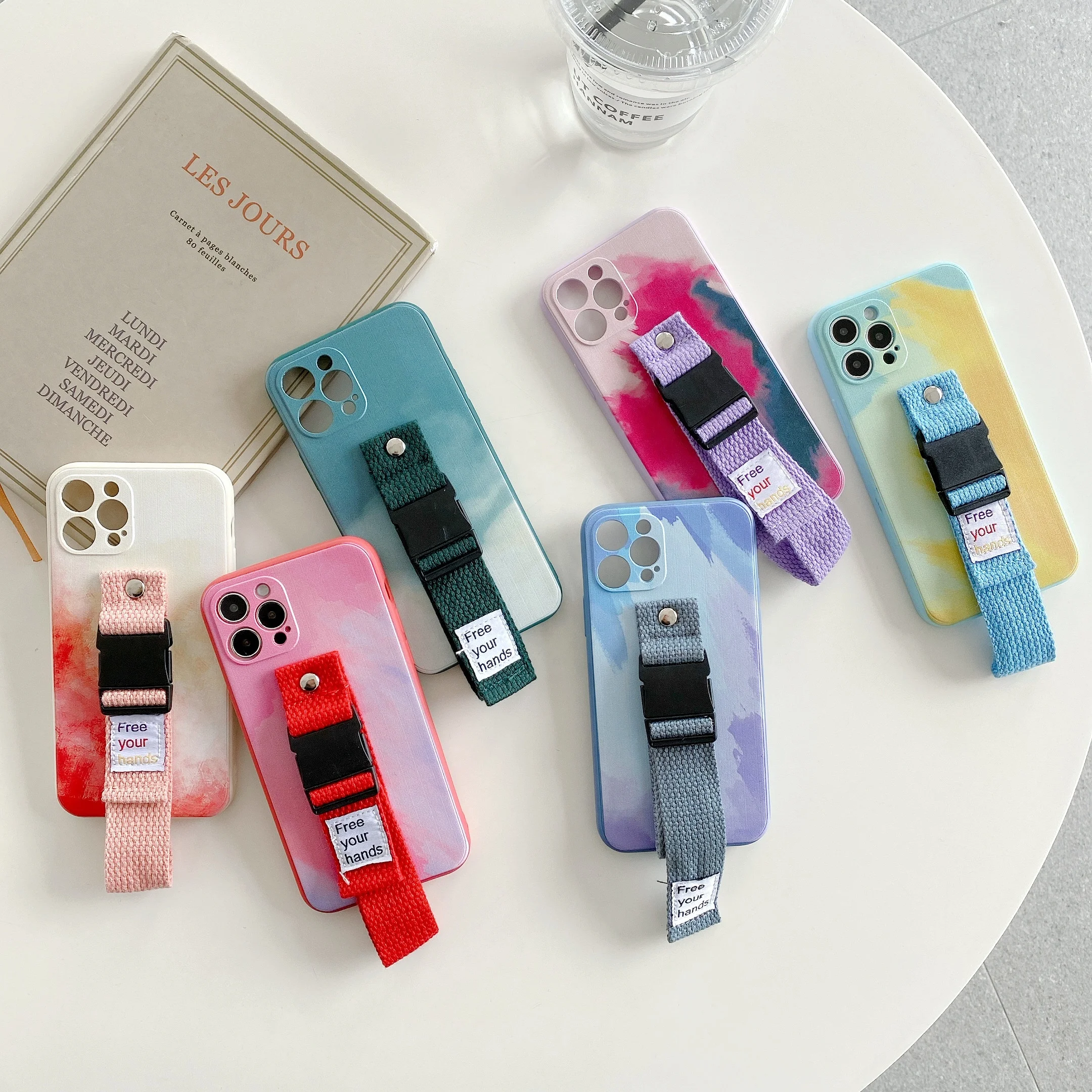 

Original Soft TPU Wrist Strap Phone Case for iPhone 12 Mini/12/12 Pro/12 Pro Max Crossbody Mobile Cover for iPhone 11/Xs/Xr/X/8, Multi colors