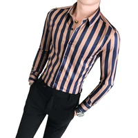 

Korean designer career apparel long sleeve business wear stripe shirt men made silk materials hotsale fashion shirt
