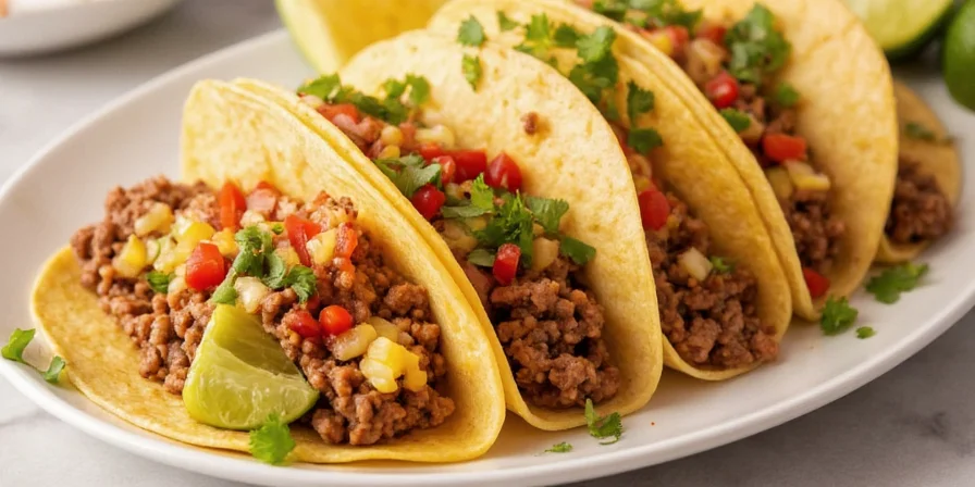 Colorful tacos with various toppings