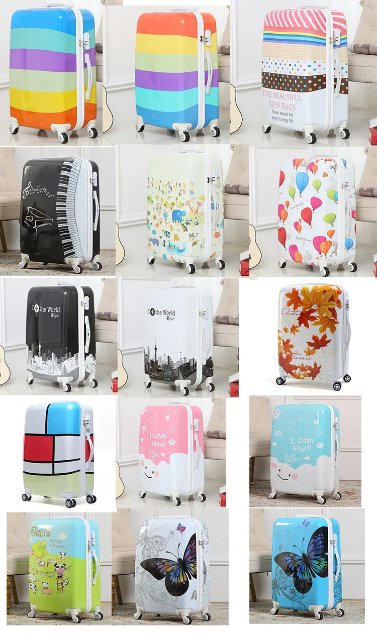 Wholesale Custom Print Pink smile face pattern Kids Trolley Hard case  Luggage 20/24/28'' Travel Suitcase From m.