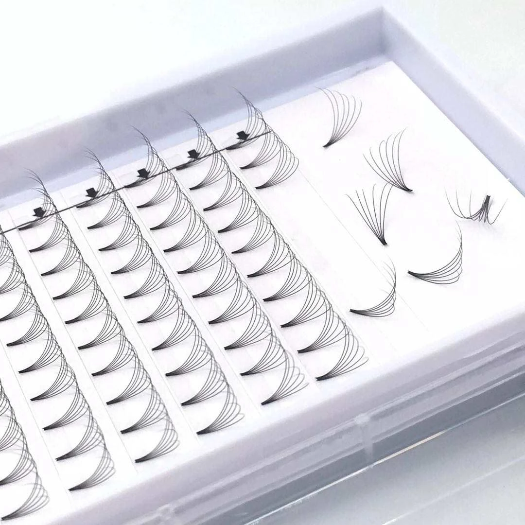 

0.05 0.07 0.1 mm pre made russian volume fans eyelash extensions with 3d 4d 5d 6d, Dark black