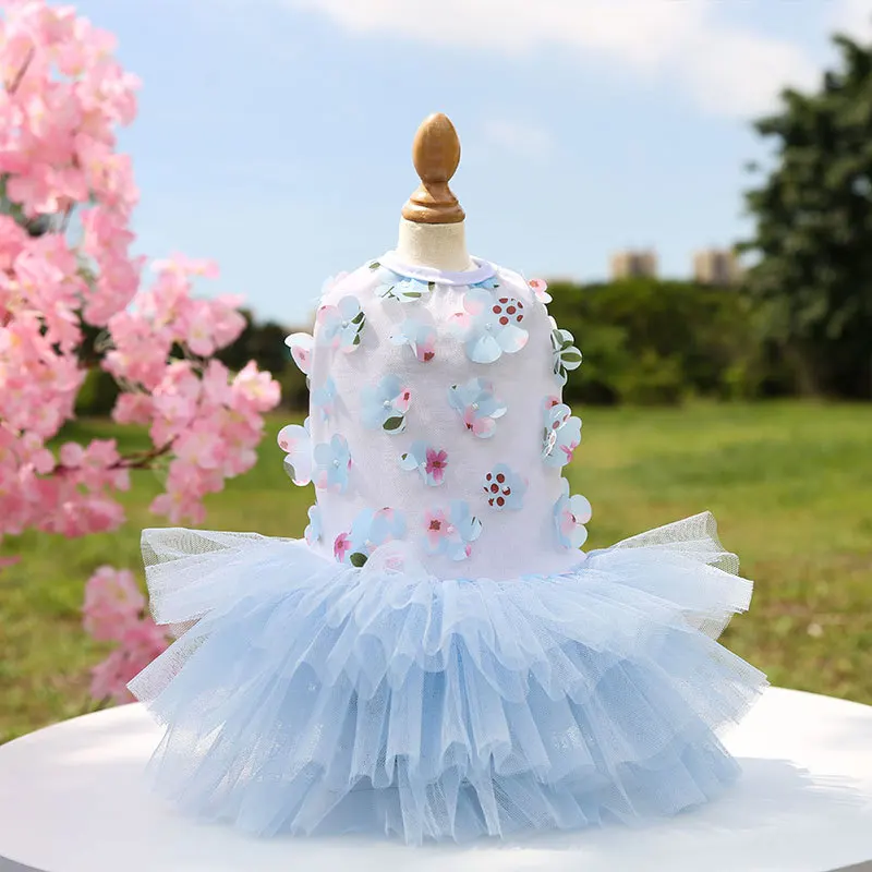 

Summer Cool Pet Clothes Lace Flower Dog Teddy skirt Cotton Comfortable thumbs Pet Dress Clothes