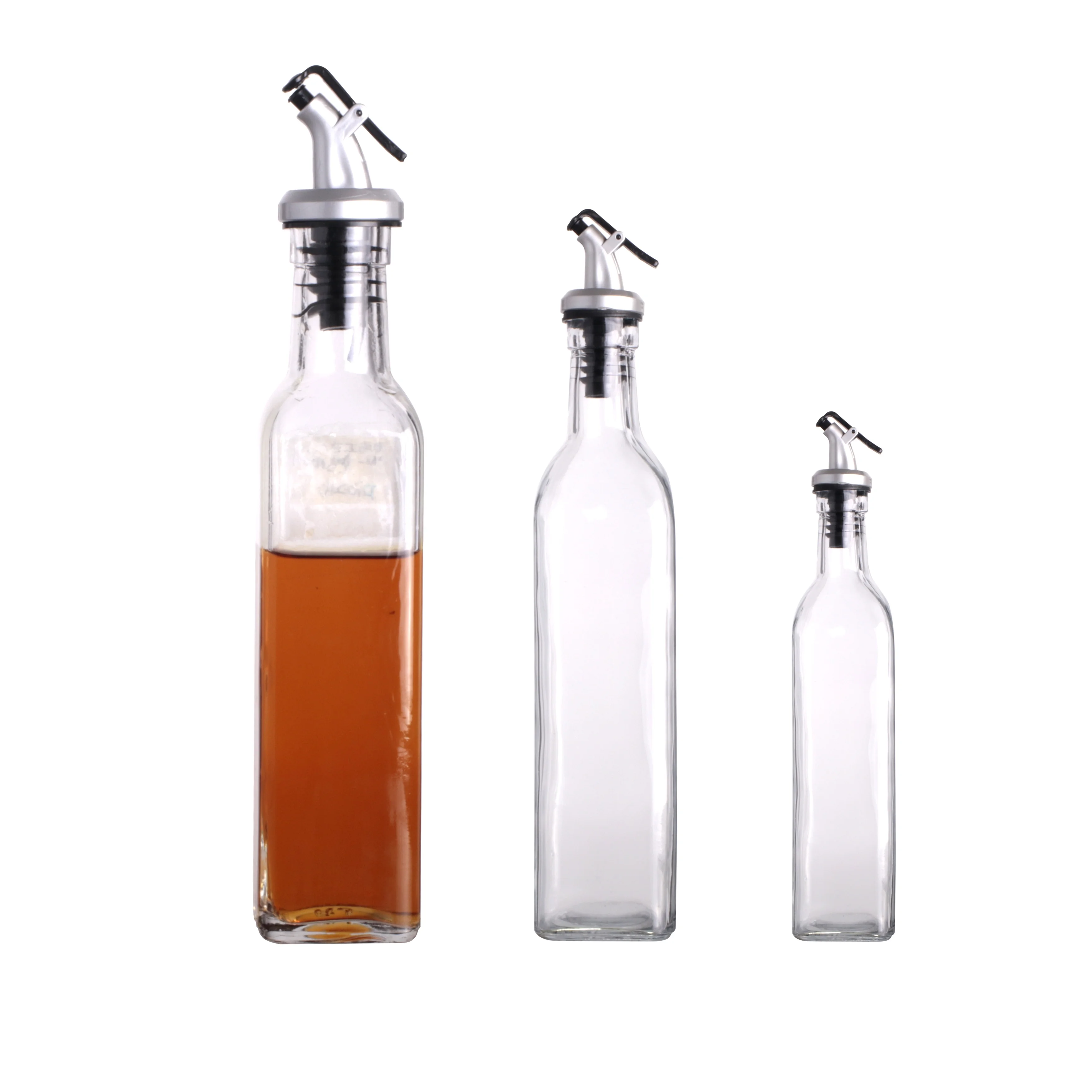 

wholesale 500ml clear kitchen cooking Leakproof vinegar oil dispenser glass bottle, Silver