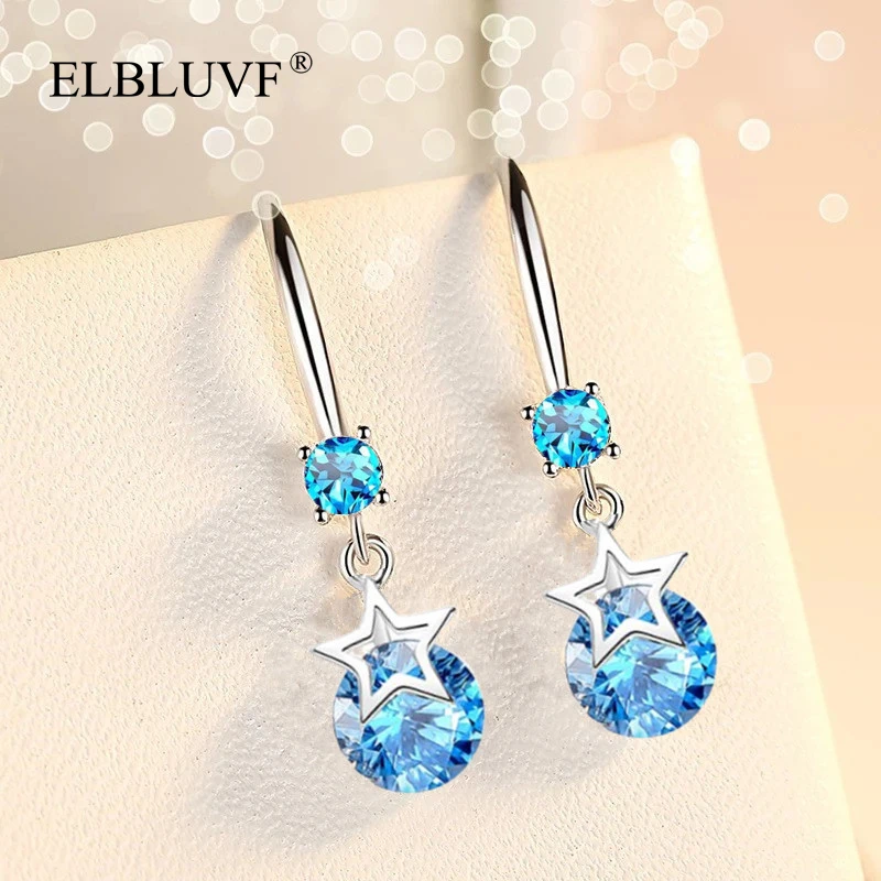 

ELBLUVF Free Shipping Cheap Wholesale White Copper Platinum Plated Star Zircon Earrings For Women, White/blue/pink