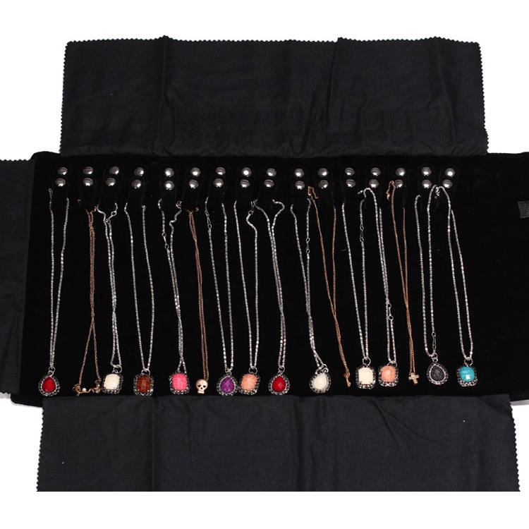 

High quality black velvet jewellery Necklace roll bag