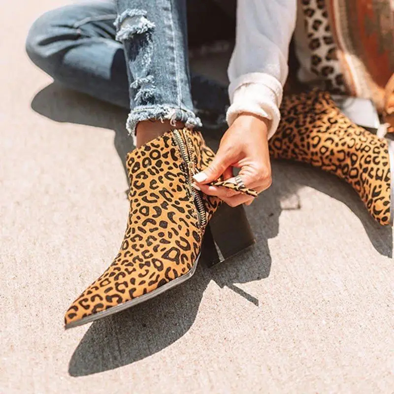 

Women's Casual Fashion PU Boot New Platform Women's Shoes Leopard Print Colorblock Zip Casual Horsehair Shoes Women Boots