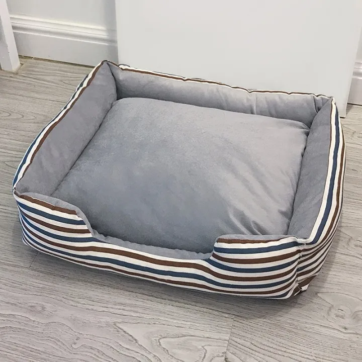 

2019 Luxury Microplush Striped Flat Box Pet Bed Comfortable Pet Bed Durable Dog Cat Bed Portable Dog Sofa