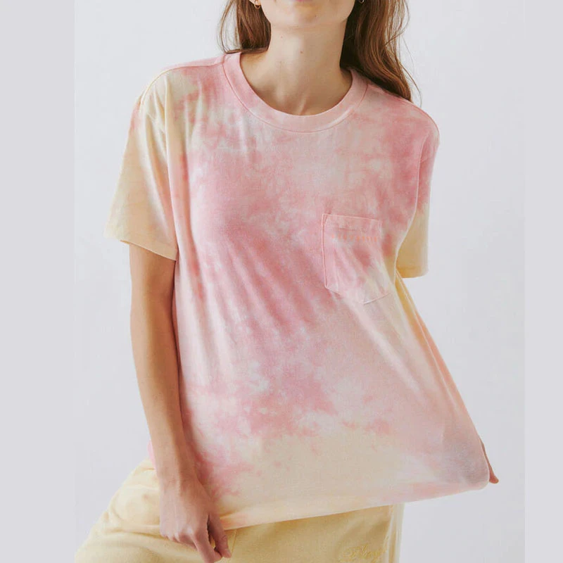 

Custom Tie-dye Oversize Pocket T-shirts Women Crew Neck Cotton Tops Tie dye Ladies Casual T shirt, Green, blue, or customized color