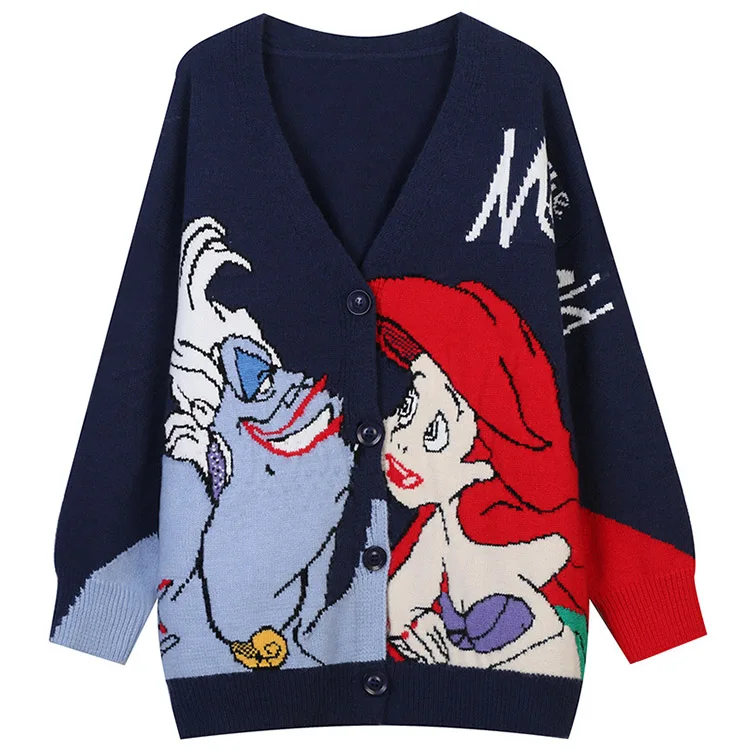 

factory custom V neck jacquard knitted sweater women Movie theme character cartoon design plus size cardigan