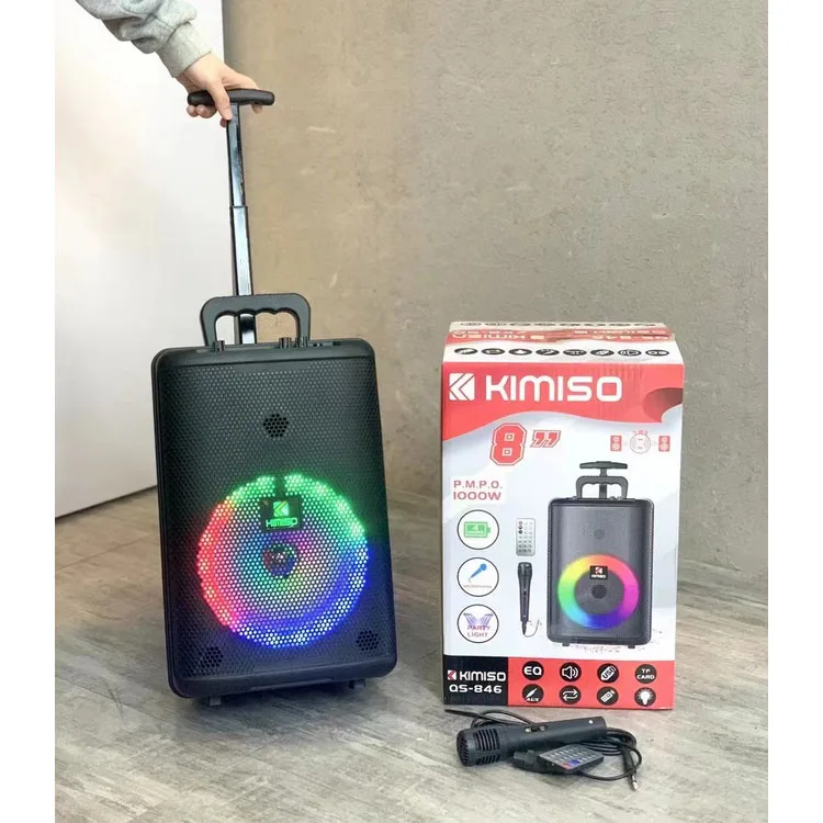 

QS-846 Factory Wholesale Wireless Portable Speaker KIMISO 8 Inch Big Rrolley Speaker With Remote Control, Black