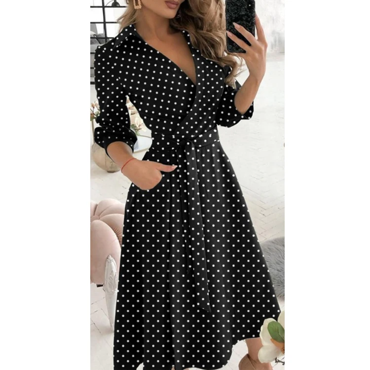 

Wholesale Amazon Hot Polka Career Dresses Luxury Girl Dresses Retro Ladies Wear Evening Dresses