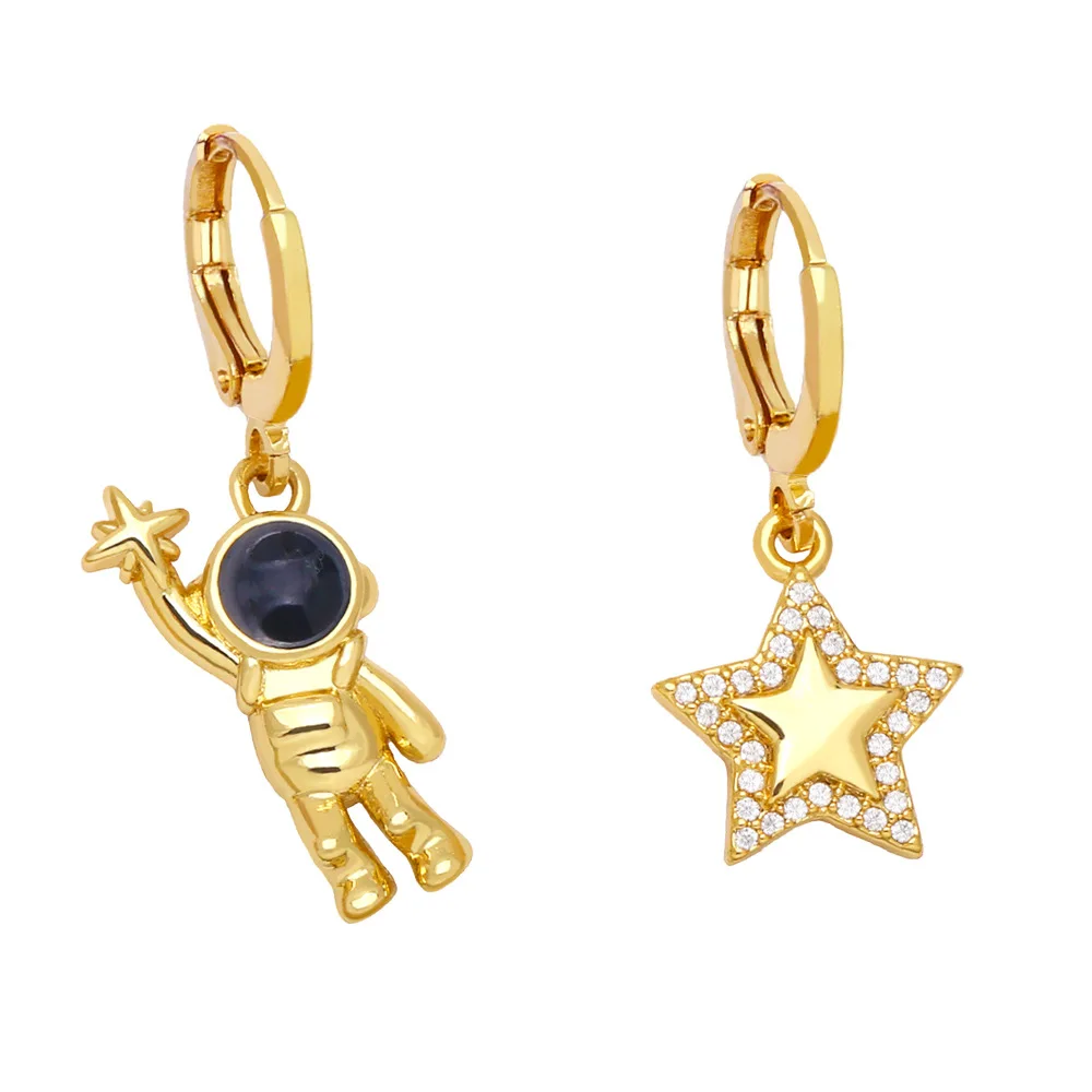 Astronaut Alloy Earrings Asymm