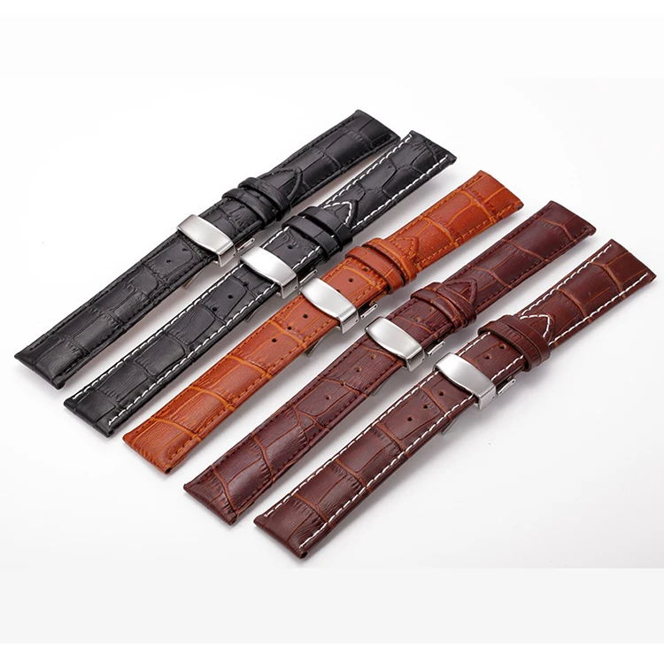 

customized multiple size options watch strap with embossing logo for gold watch, Black, black & white stitch, brown, light brown, brown&white stitch