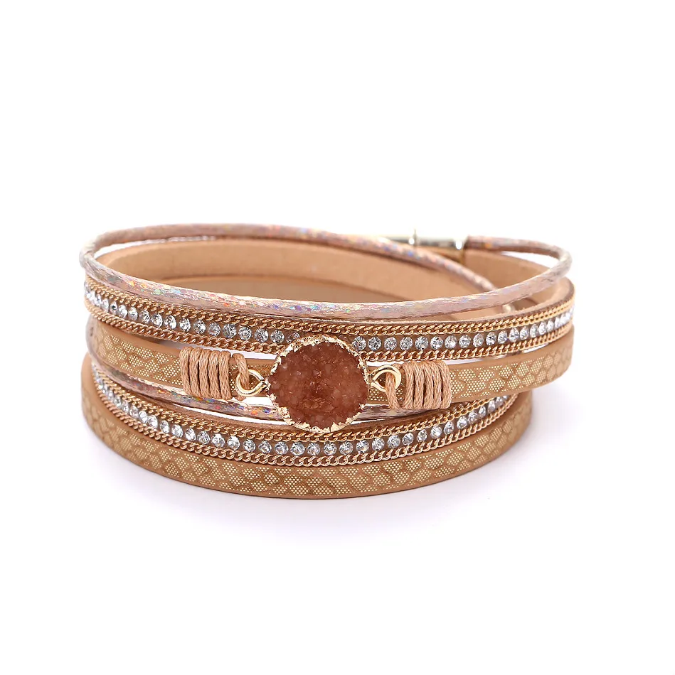 

Multilayer Leather Cuff Bracelet for Women Bohemian Braided Wrap Bangle Handmade Multi Layer Jewelry with Alloy Magnetic Clasp, As the picturs 3 colors