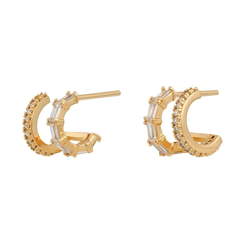 

Milskye 18K gold plated 925 silver double pave CZ bamboo earrings