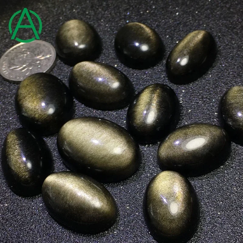 

ArthurGem Natural Golden Obsidian Oval Cabochon, Gemstone Cabochons for Rings Making, 100% natural color