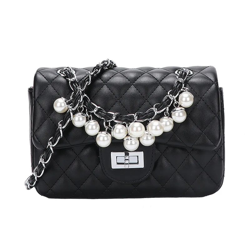 

2021 Spring Pearl Decoration Small Shoulder handbag Ladies Small Flip Quilted Messenger Bags Fashional Girls Crossbody Chain Bag