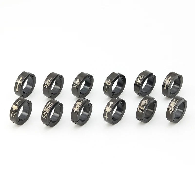 

Hip hop cross clip earrings non piercing daily wear earring the Great Wall lines stainless steel for men wholesale jewelry, Black