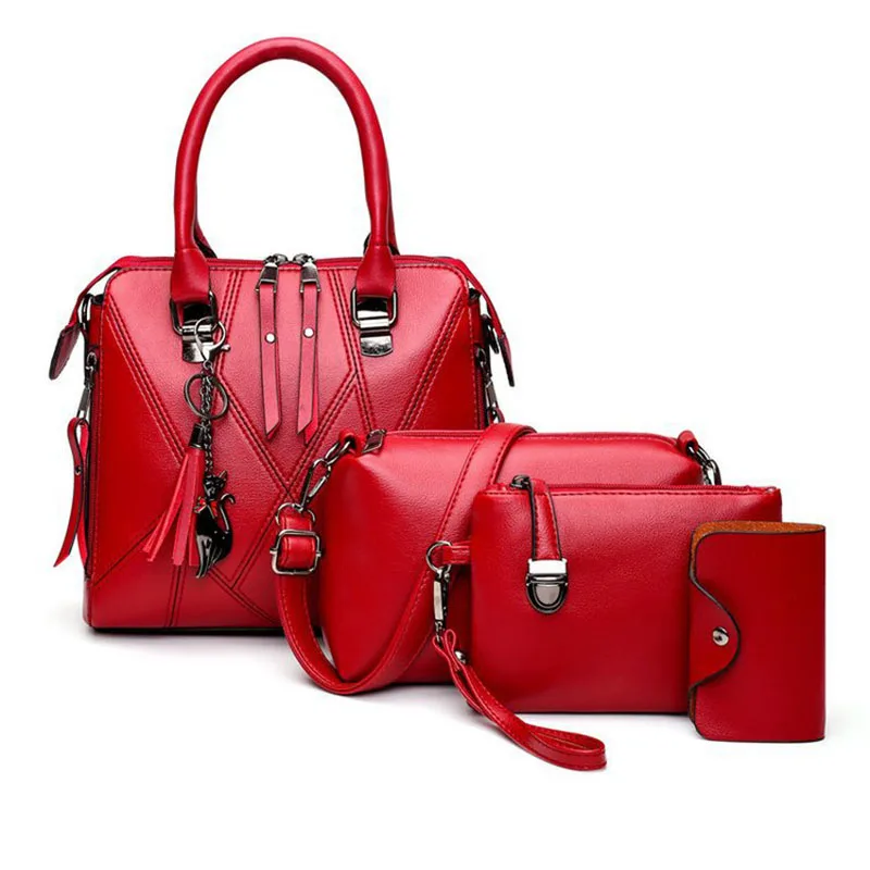 

Hot fashion European exquisite tassels ladies shoulder bag high quality PU leather 4 pcs handbag sets for women, Multi