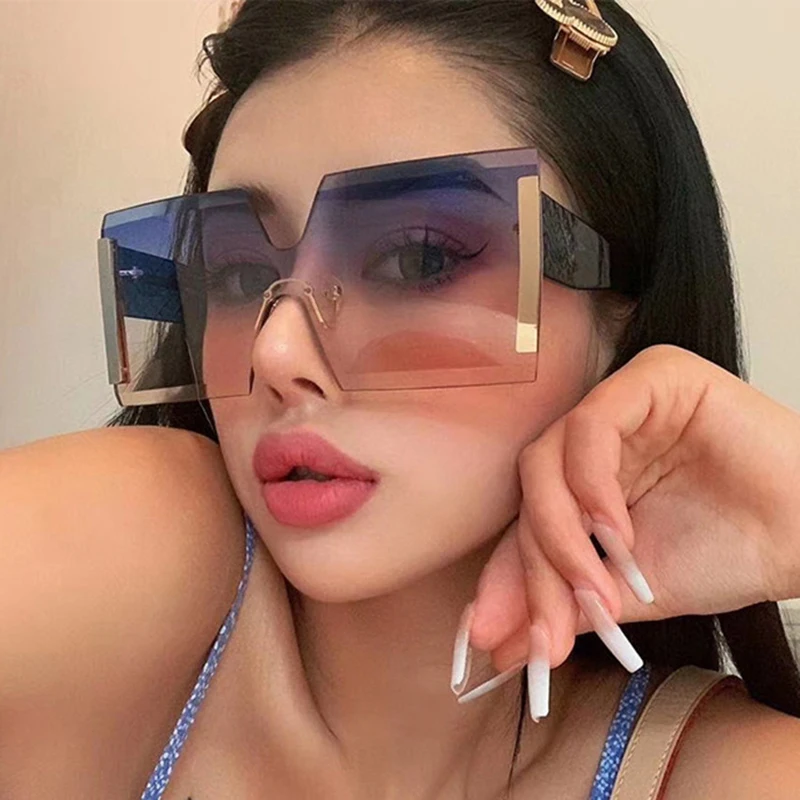 

SKYWAY Luxury Square One Piece Lens Vintage Oversized Fashion Shades Women Sun Glasses Trendy Frameless Sunglasses
