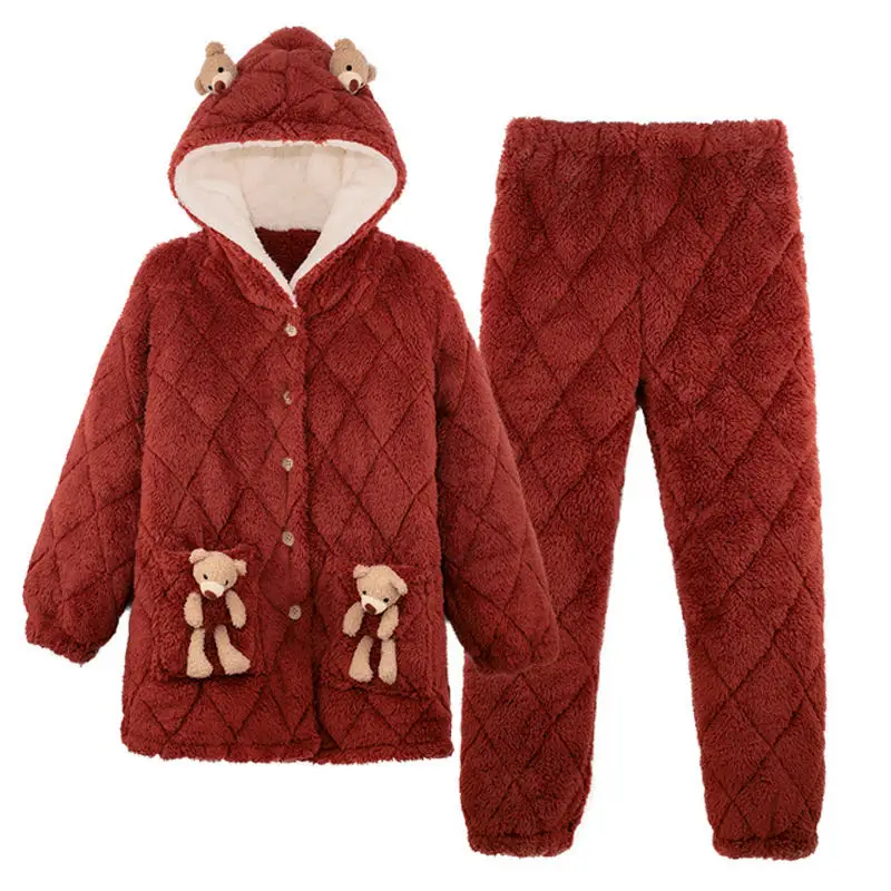 

cute christmas matching family pajamas red women coral fleece pajamas set