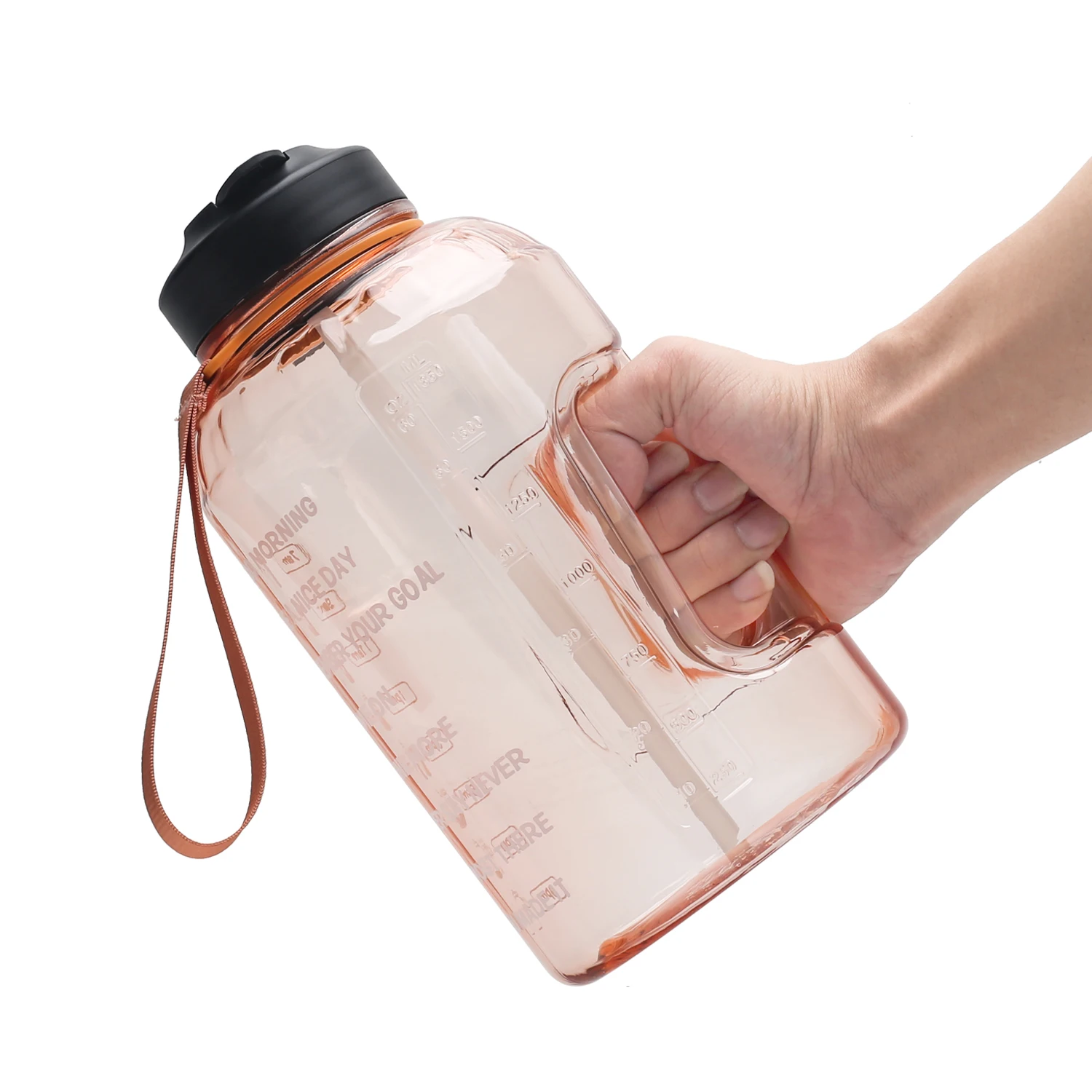 

2.2L half gallon sport water bottle transparent Large Capacity motivational Water Bottle PETG Plastic Time Marker custom color, Customized color