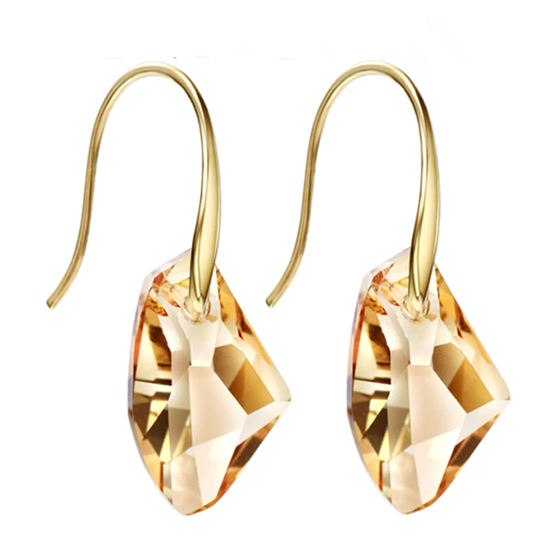 

Pure Exquisite champagne Crystal Drop Earrings 14K Gold Plated Embellished with Crystal From Swarovski