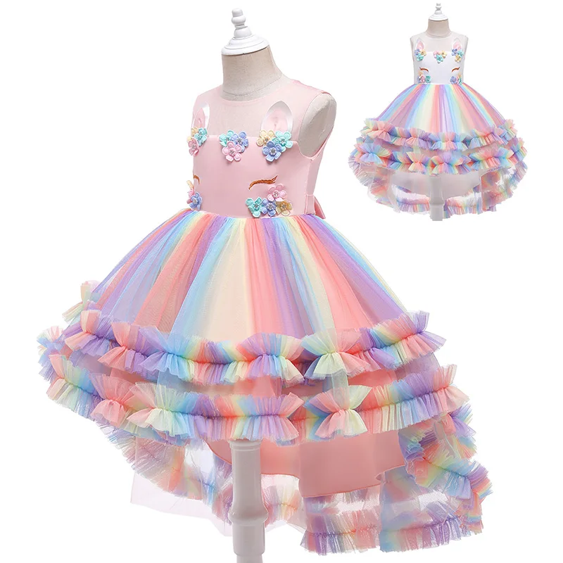 

Little girls Unicorn long dresses kids birthday cosplay party princess dresses, Customized color