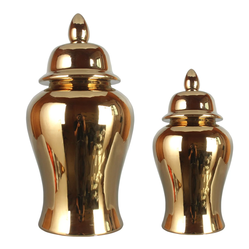 

J128 Wholesale modern ceramic gold ginger jar chinoiserie wedding decoration porcelain SILVER jar sets