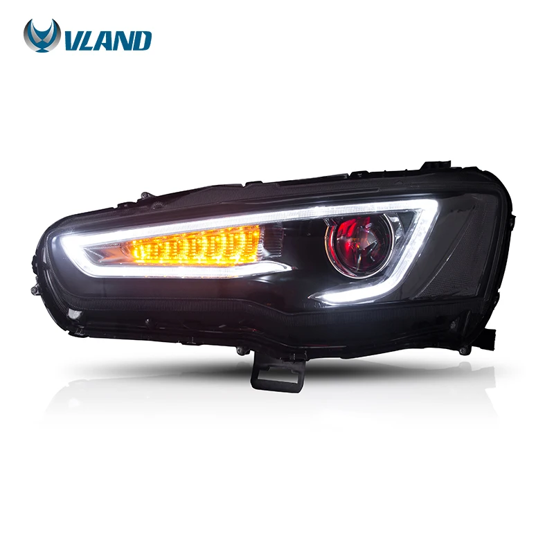 

VLAND LED Headlight Head Lamp Fortis Hatchback Lancer Head Lights Sequentail Demon Eyes 2008-2017 for Galant/lancer 12V Clear