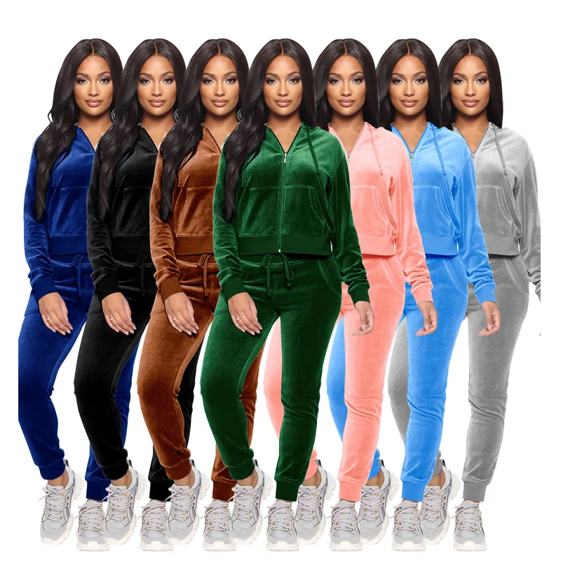 

A143 Hot Autumn Fashion Casual2 Piece Set Womens Hoodies Joggers Long Sleeve Women Velvet Two Piece Set Ladies Tracksuit, Pink, gray, black, green, blue, dark blue