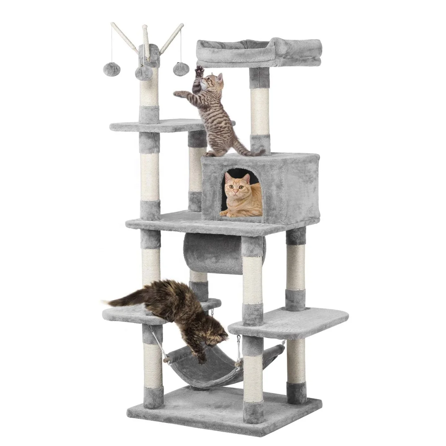 

Play Toy Tower Track Scratching Post Outdoor House for Cat Luxury Furniture Chinese Cat Tree, Beige,grey,brown or customized