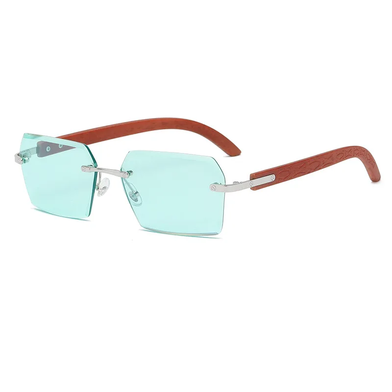 

Women Men Rimless Sun Glasses Square Luxury Wooden Frame Sunglasses 2022