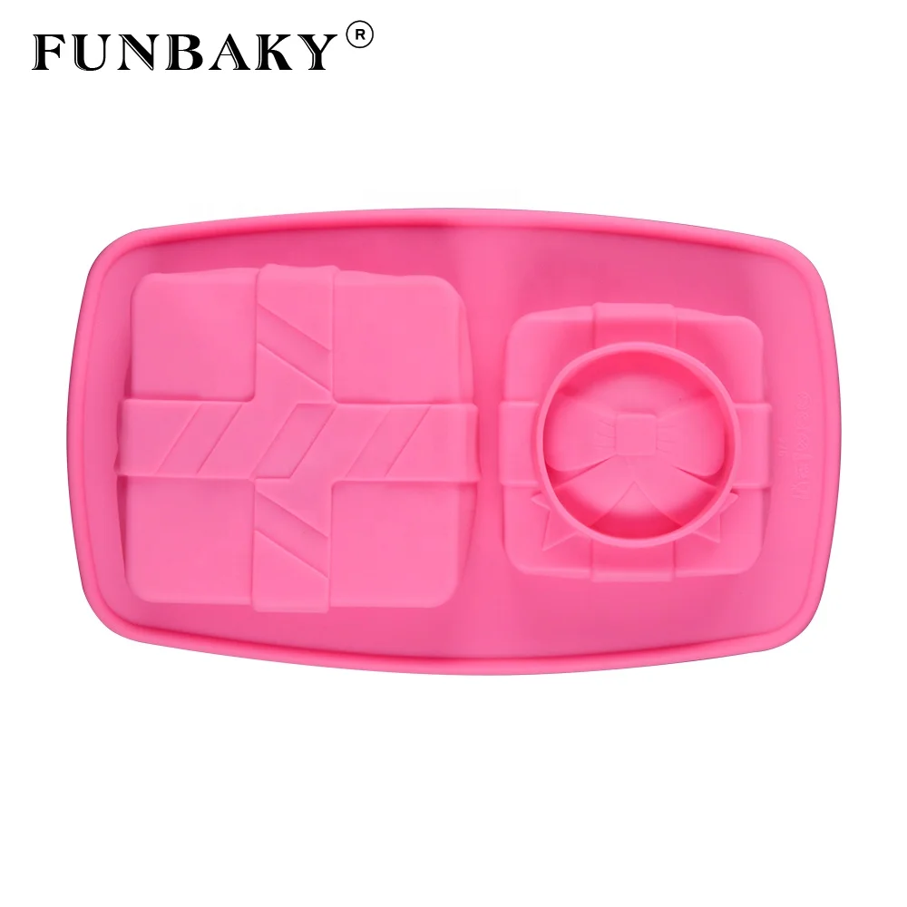 

FUNBAKY Baking silicone mold rectangle bowknot shape cake pan single mousse square cake silicone mold for family party, Customized color